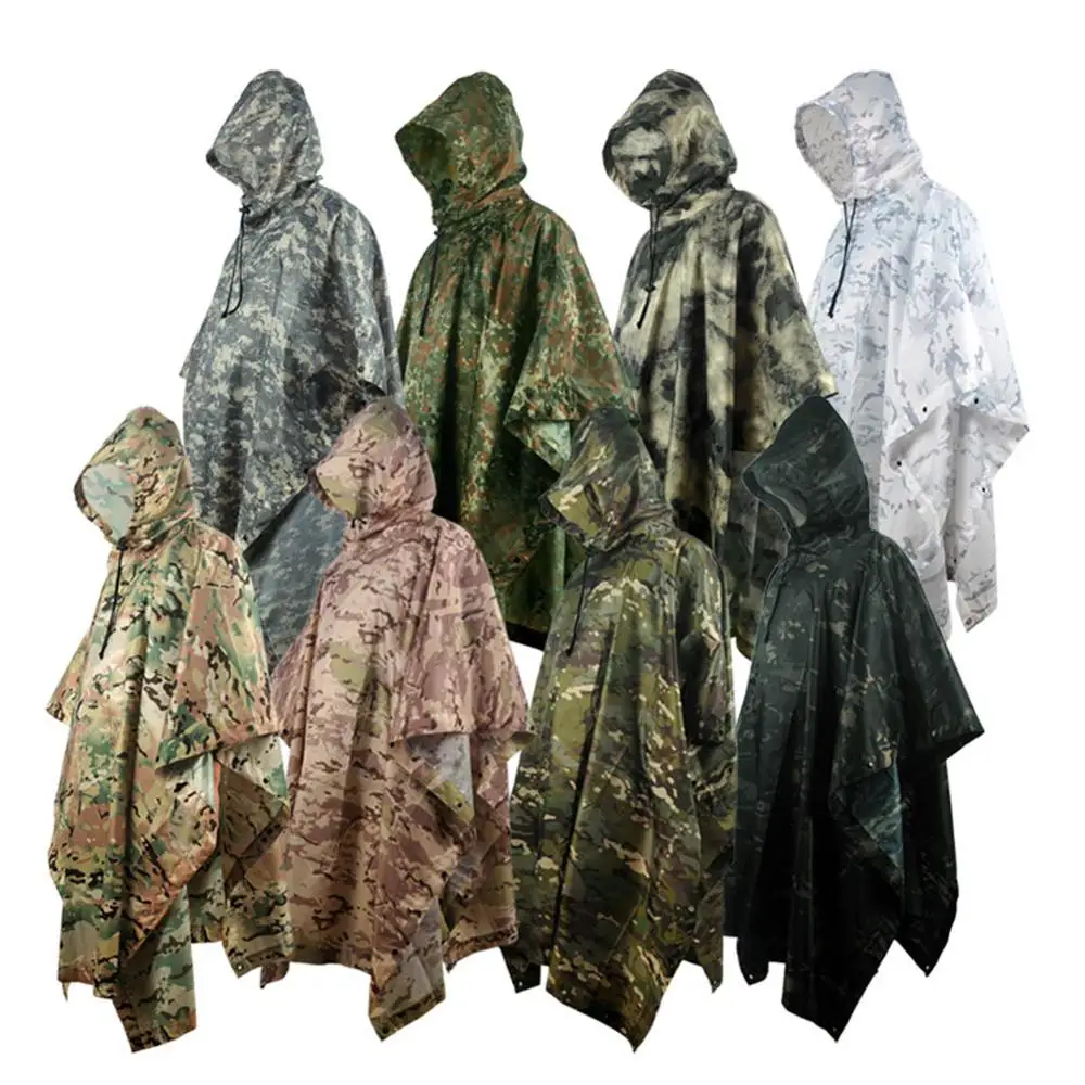 Poncho de camuflaje transpirable de PU, chubasquero táctico de jungla, traje Ghillie de caza CS biónico para observación de aves, equipo de lluvia para viajes y senderismo - imagen 2