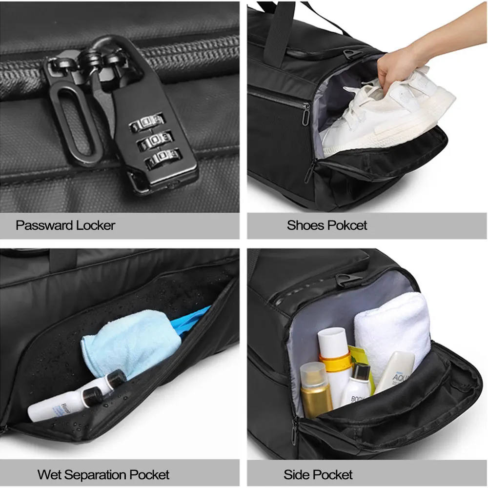 Bolsa de gimnasio grande para viaje, Mochila deportiva de entrenamiento, impermeable, con separación seca y húmeda, para ordenador portátil, X175A - imagen 5