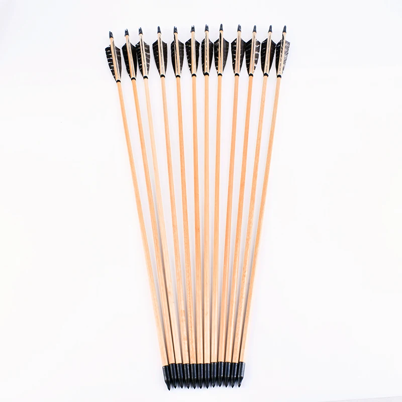 Flechas de madera de pino de alta calidad para tiro con arco de caza, pernos con pluma de pavo Real de 5 pulgadas, 12 piezas, 31 pulgadas, oferta - imagen 3