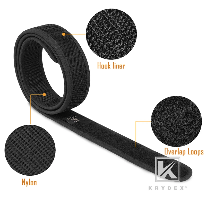 KRYDEX-Cinturón interior con gancho sin hebilla de 1,5 ", gancho táctico para caza, forro de nailon, accesorios para cinturón interior, cinturón negro para hombre - imagen 3