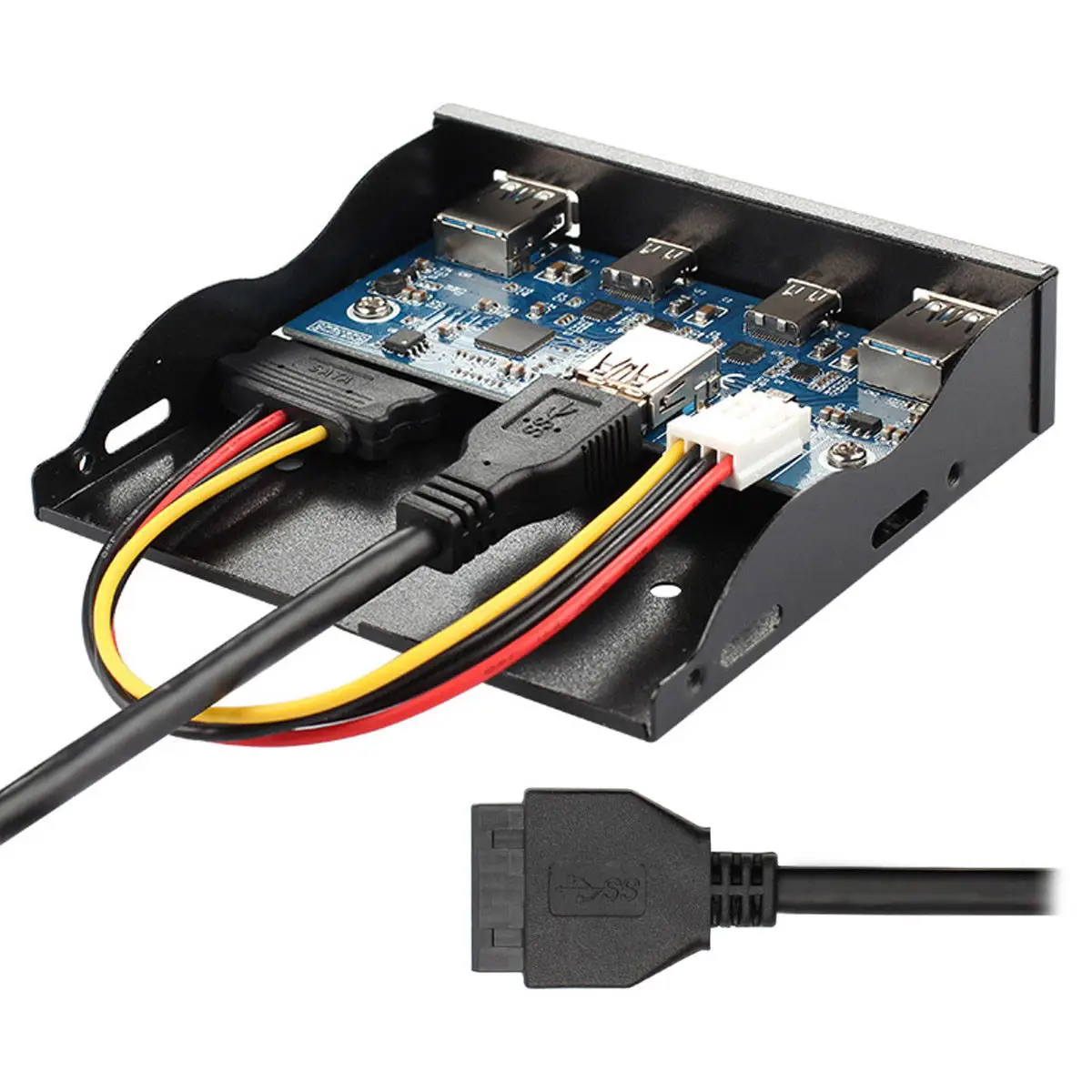 HUB USB 3,0 con 4 puertos, Panel frontal y USB-C a placa base, Cable conector de 20 pines para Bahía flexible de 3,5 pulgadas - imagen 5