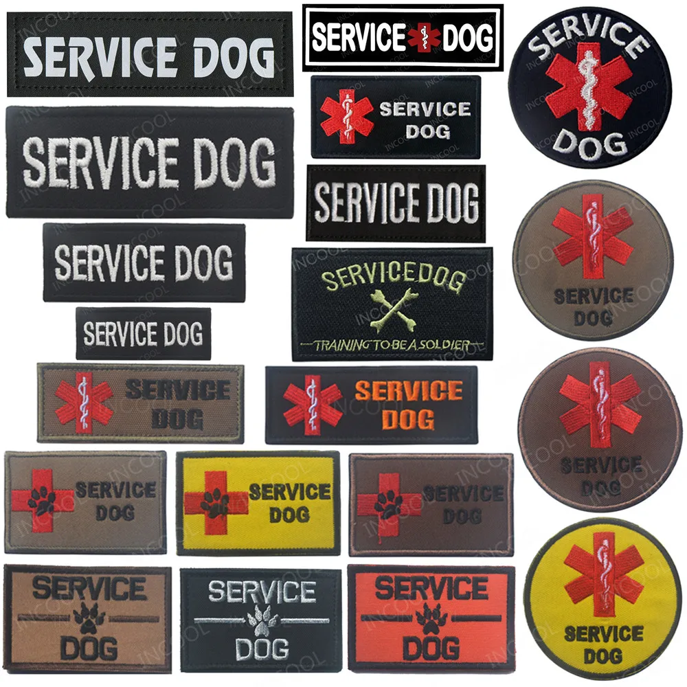 Parches bordados de perro de servicio EMT médico paramédico, parche militar táctico médico, insignias 3D bordadas para chaleco de arnés