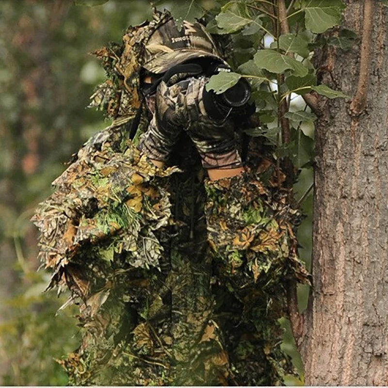 Amariss Woodland Kit de traje biónico Ghillie de camuflaje de hoja 3D para caza en la jungla traje Ghillie de francotirador al aire libre - imagen 3