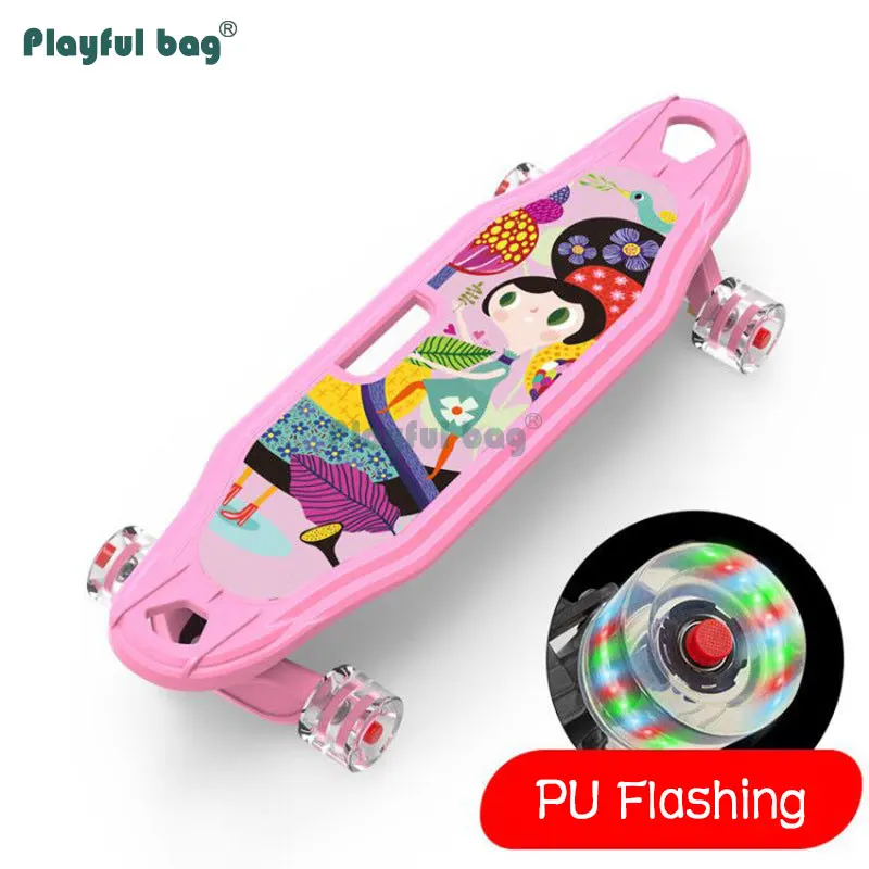 Skateboard de plástico de ingeniería duradera, bolsa lúdica con parpadeo, cuatro ruedas, tabla de Skate alargada para niños MA18 - imagen 3