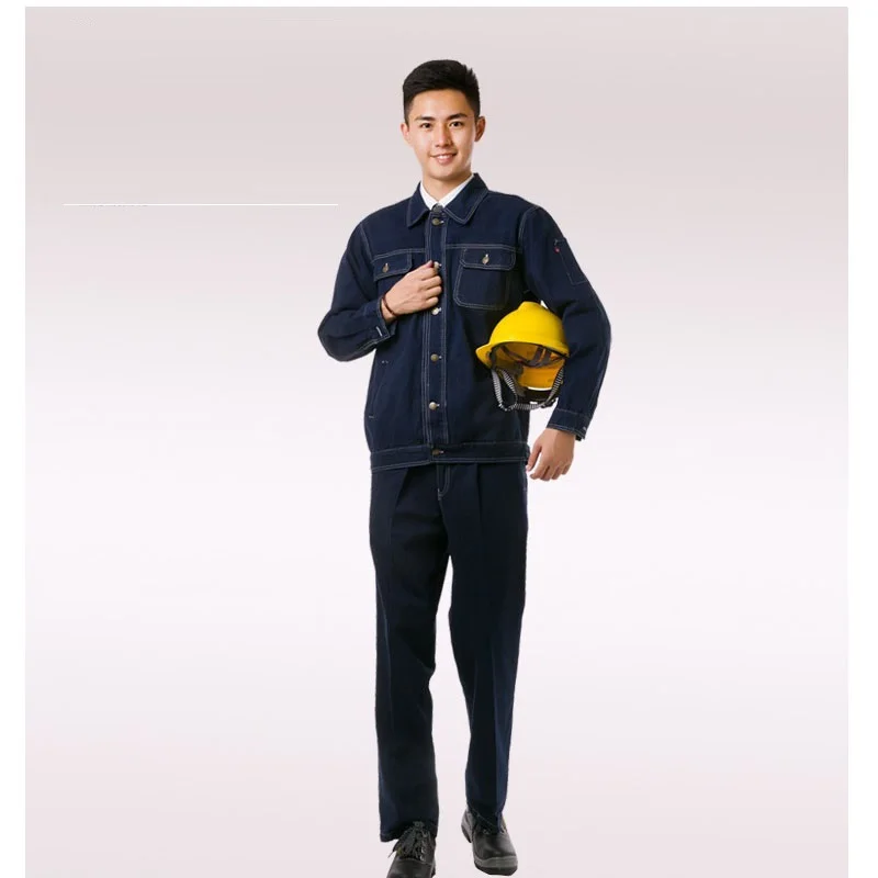 2025Nuevo traje de soldadura de talla grande para hombres y mujeres, taller de color sólido, mono vaquero de otoño e invierno, chaqueta vaquera antiescaldado antisalpicaduras - imagen 5