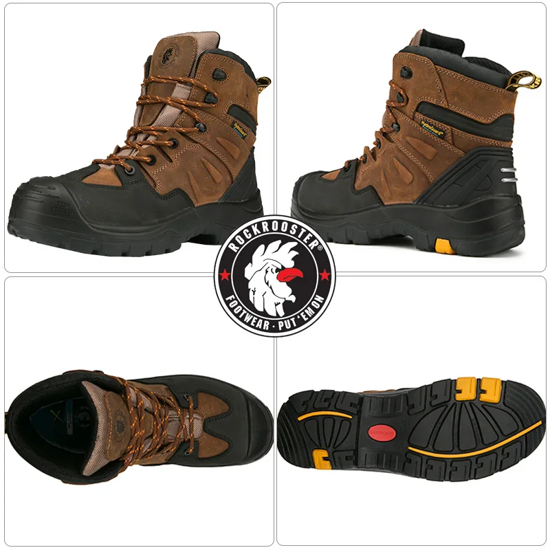 ROCKROOSTER-zapatos de senderismo para hombre, botas de caza impermeables de cuero, zapatos de seguridad para el trabajo, botines tácticos, botas de trekking - imagen 4