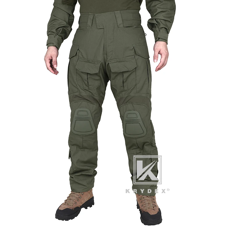KRYDEX-pantalones de combate con rodillera, uniforme táctico Verde Ranger, para caza al aire libre y senderismo