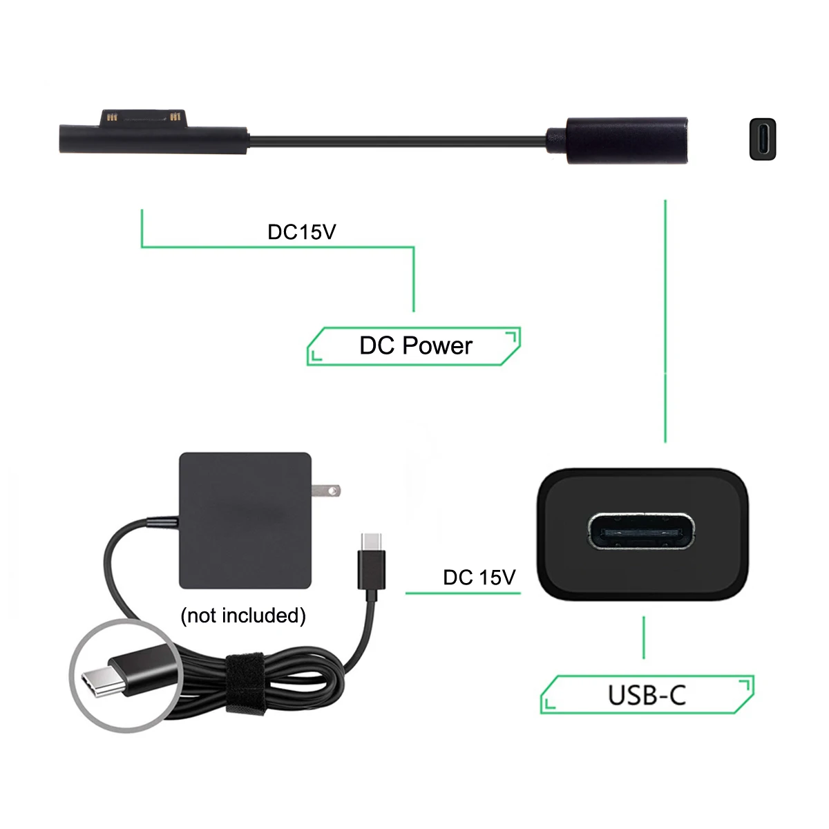 Chenyang superficie Pro3 Pro4 Pro5 Pro6 libro Pro DC 15V tipo-C USB-C hembra Cable de carga - imagen 5