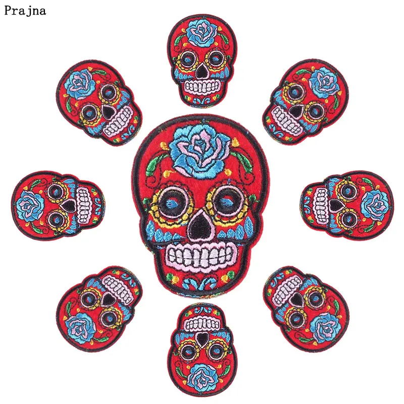 10 Uds. Venta al por mayor parche de calavera Hippie parches para planchar para pegatinas de ropa parches bordados de motorista Punk en ropa apliques DIY - imagen 5