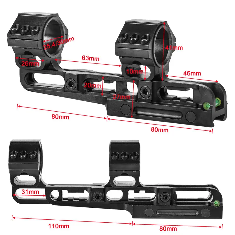Anillos de alcance ajustables de una pieza, anillos dobles de 25,4mm/30mm, montaje de alcance Picatinny extraíble con nivel de burbuja, accesorios de alcance - imagen 2