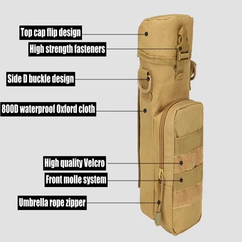 Bolsa táctica para botella de agua de caza, sistema Molle, mantener el calor, funda cartuchera, Camping, ciclismo, senderismo, botella al aire libre, Backpac - imagen 2