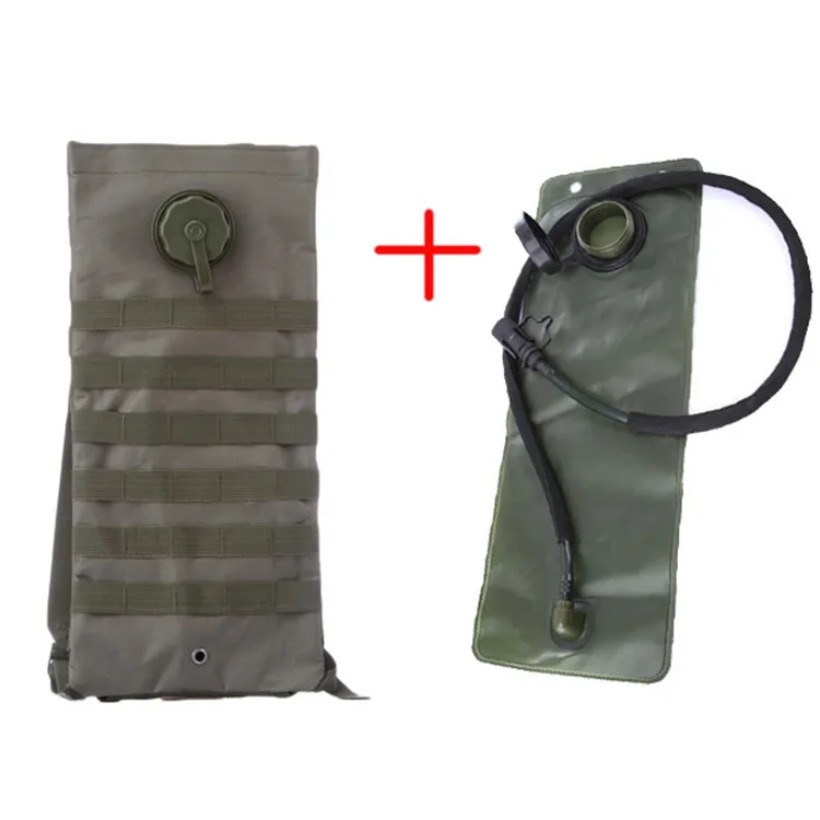 Vista lateral de la mochila de nailon con correa ajustable y bolsa de agua integrada