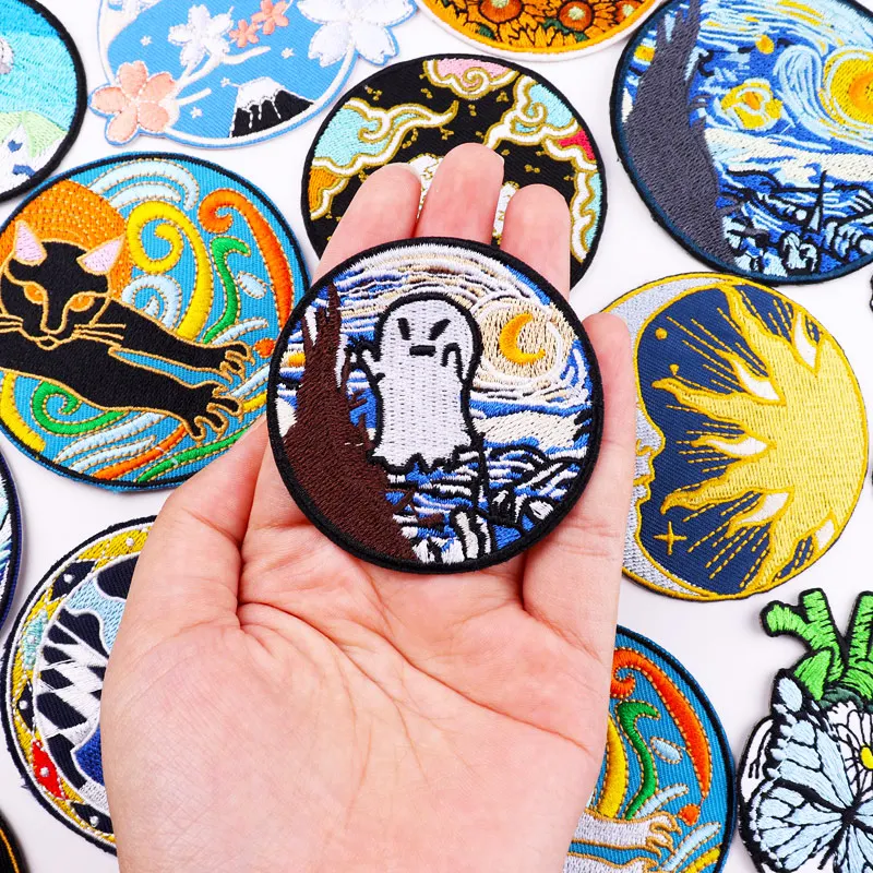 Parche de corazón de Van Gogh, parches de espacio al aire libre, apliques de ondas para ropa, parches bordados para planchar, pegatinas, insignias - imagen 4