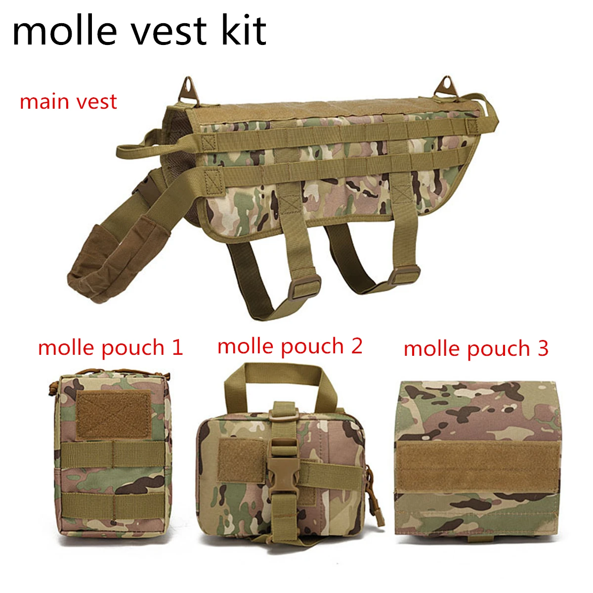 Arnés táctico para perro, chaleco MOLLE para perro de trabajo al aire libre con ASA, con 3 bolsas para equipo táctico, Panel de gancho y bucle - imagen 4