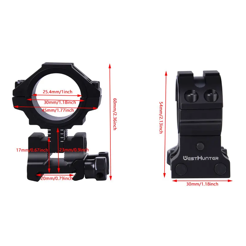 WESTHUNTER-Soporte Picatinny de elevación de perfil ajustable, corrección de elevación de precisión CNC, 1 ''/30mm, visor de Rifle de caza, anillos duales - imagen 5