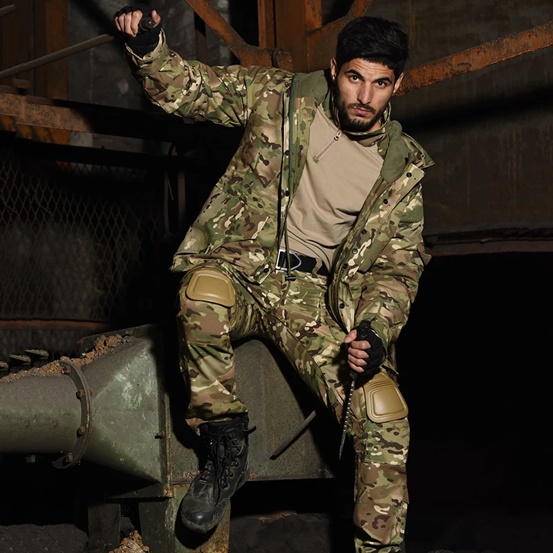 Chaqueta táctica gruesa con capucha para hombre, abrigo informal impermeable, cortavientos militar, conjunto de pantalones del ejército - imagen 5