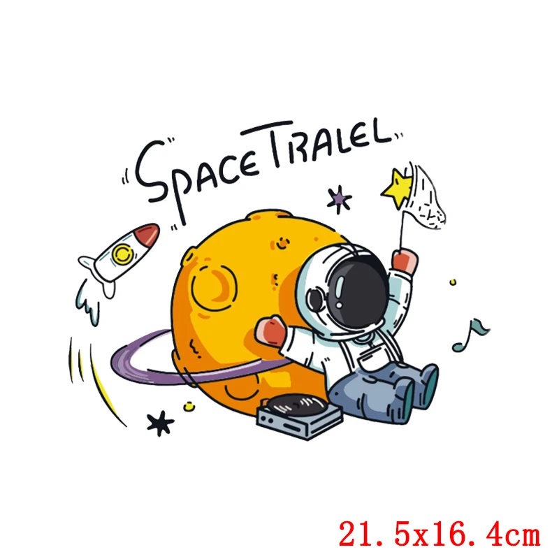 Prajna-pegatinas térmicas de astronauta espacial para ropa, parches de vinilo de transferencia de calor para ropa, camiseta para niños, apliques de Luna - imagen 4