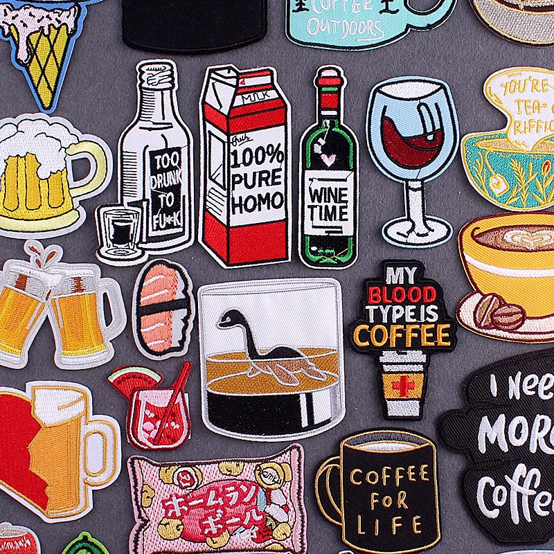 Parche termoadhesivo para planchar bebidas, pegatinas de café, ropa, rayas, comida de dibujos animados, parches bordados, insignias - imagen 2