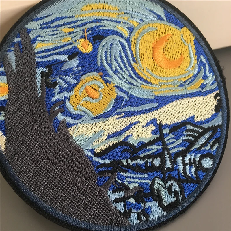 Van Gogh-parches bordados de pintura para ropa, insignias Diy a rayas, pegatinas para ropa de costura, apliques de planchado - imagen 5