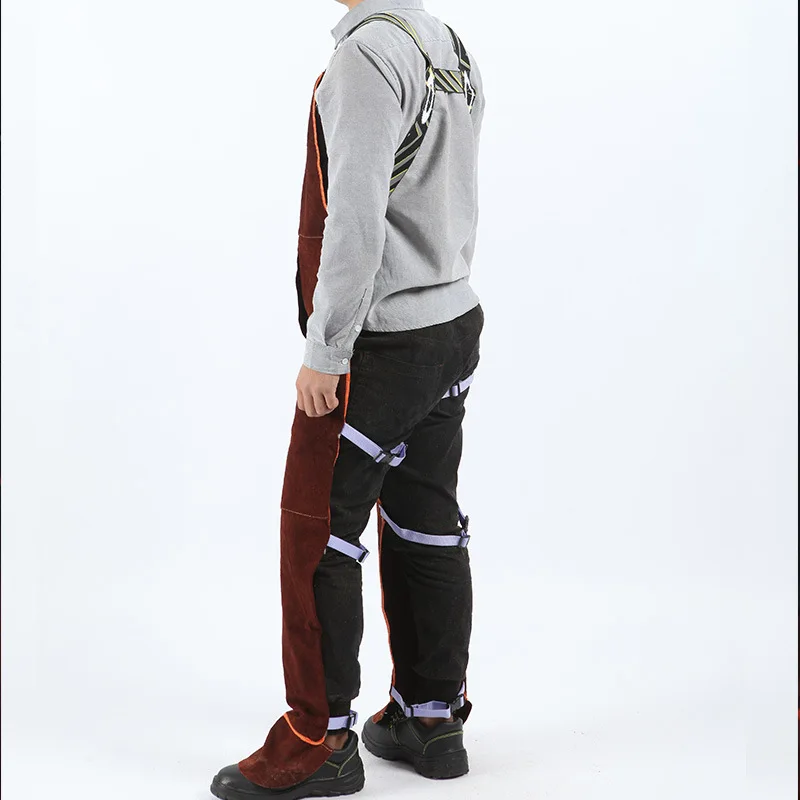 Pantalones con correa de soldadura, ropa de trabajo eléctrica ignífuga de cuero de vaca, delantal, taller de soldadura de seguridad para herrero, monos con pechera - imagen 5