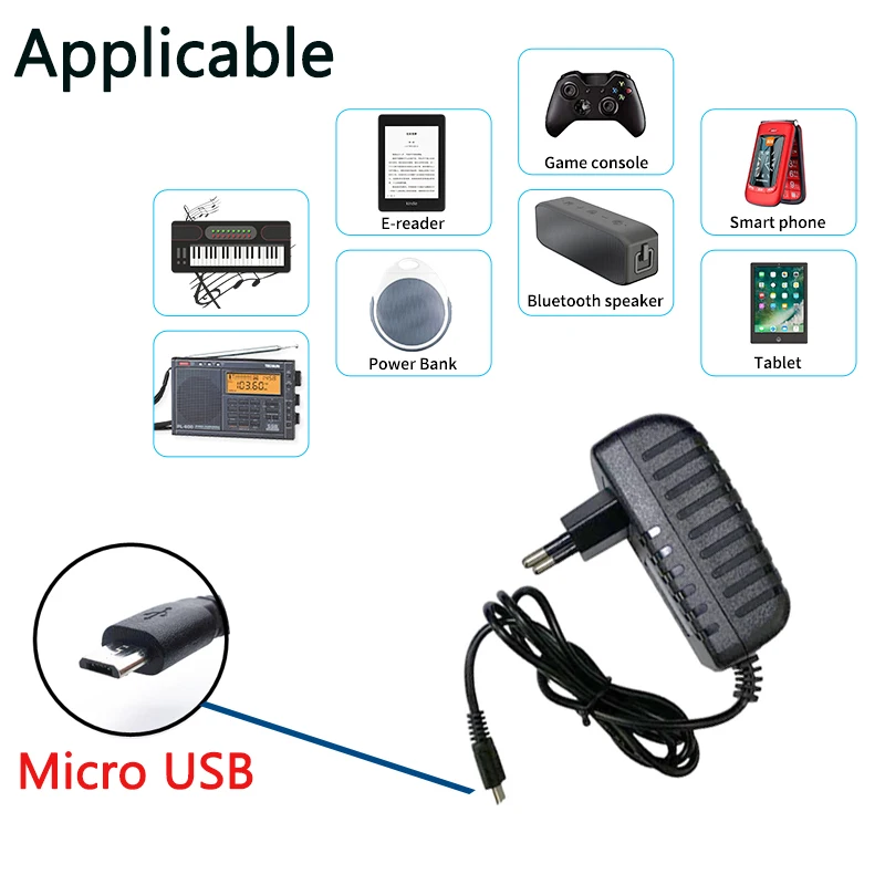 AC110-240V-cargador Micro USB de viaje, adaptador de fuente de alimentación Universal, 5V CC, 0.5A, 1A, 2A, 3A - imagen 3