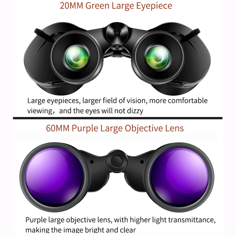Borwolf 12-36X60 Binoculares potentes Gafas de campo con zoom Gran telescopio de mano para observación de aves - imagen 2