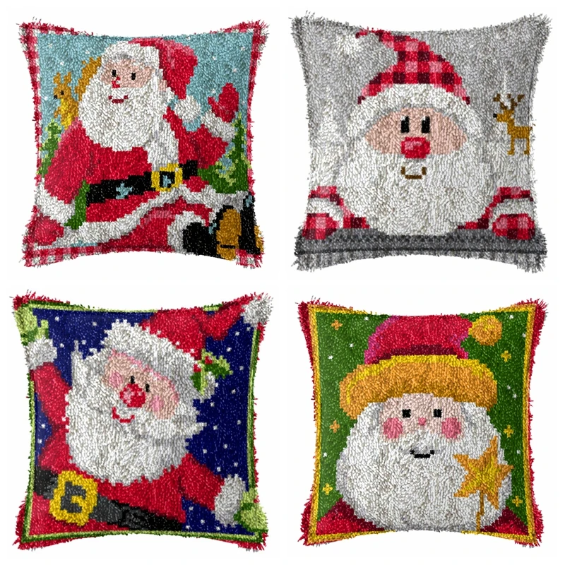 Kits de ganchos de pestillo de dibujos animados de Santa, Kit de gancho de pestillo de cojín de lona impreso hecho a mano, almohada Diy, kleed haak klink, decoración navideña