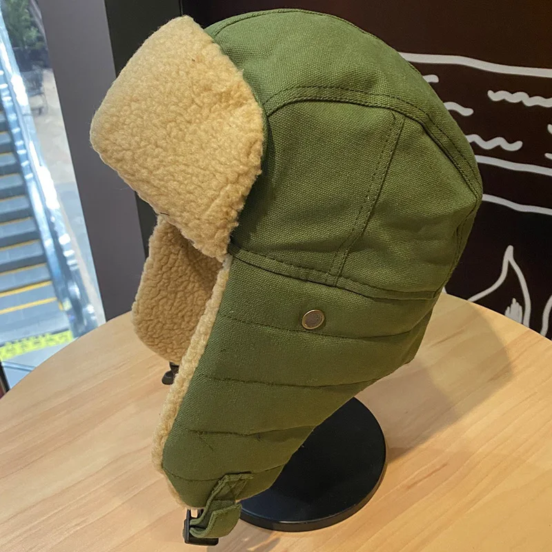 Gorro de aviador para hombre y mujer, versión coreana de Ins, grueso, cálido, protección para los oídos, gafas de viento frío, algodón, Lei Feng - imagen 4