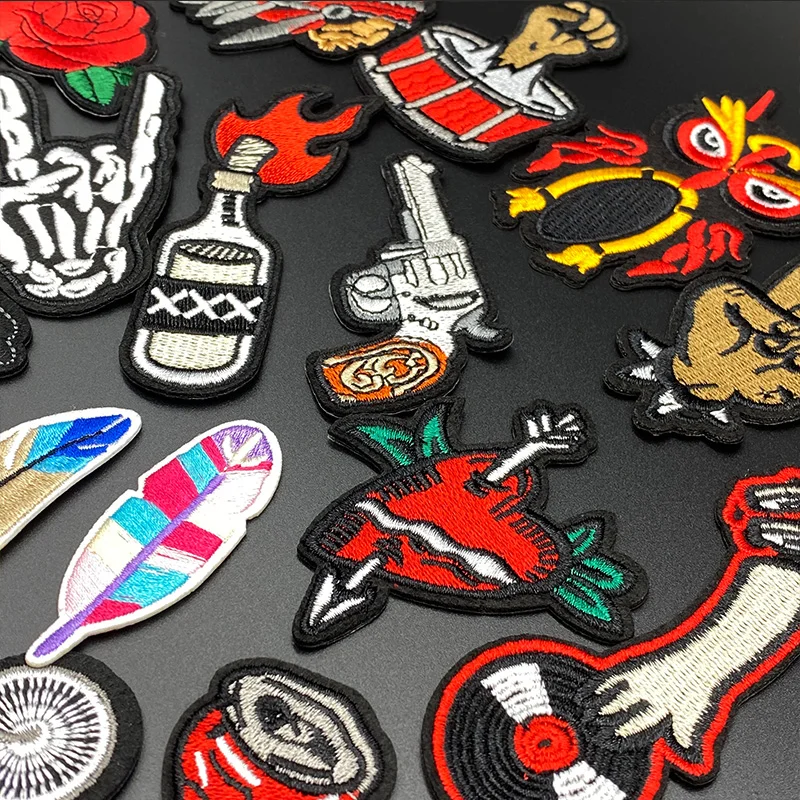 Parche de ropa de rosa de pistola punk indio, parches bordados de jinete punk para chaleco trasero, 3 unidades por lote - imagen 2