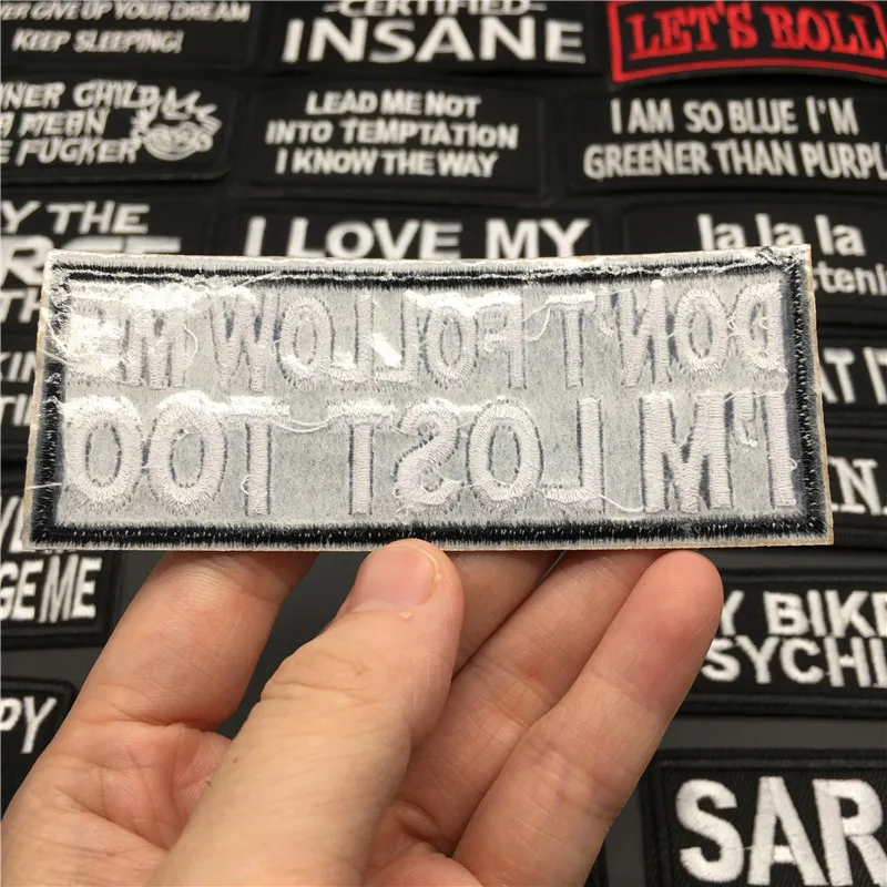 Parches de palabras escritas en blanco y negro, letras bordadas, rayas para ropa, pegatinas, insignias para planchar, apliques, decoración DIY - imagen 5