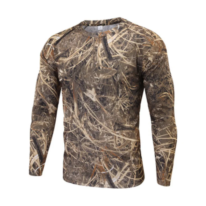 Camiseta de camuflaje táctico de manga larga para hombre, camisa de cuello redondo de secado rápido para senderismo y caza, Primavera - imagen 2