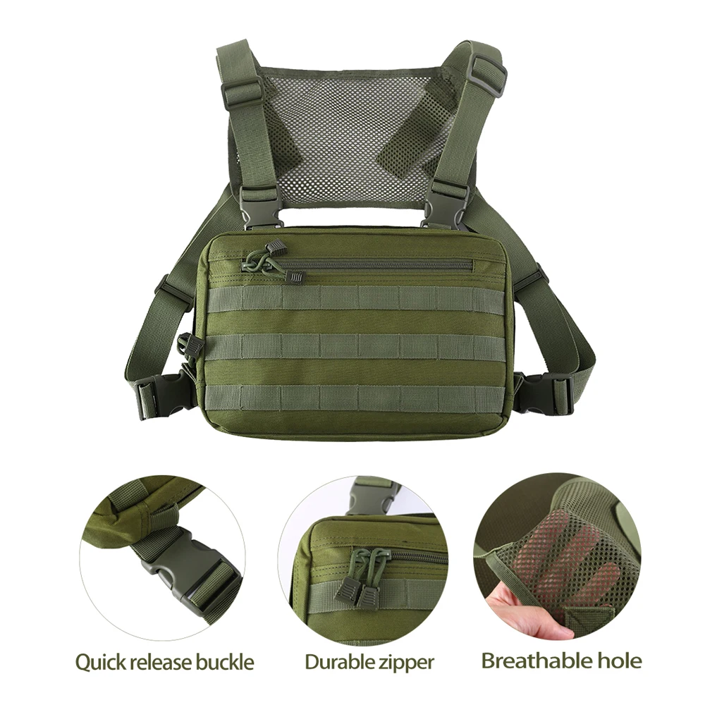 Bolsa de pecho táctica, chaleco de combate, bolsa de administrador Molle EDC para exteriores, paquete de pecho ajustable para pesca, caza, senderismo y correr - imagen 3