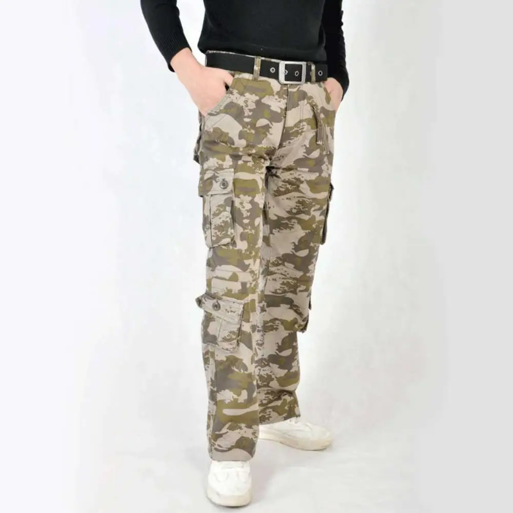 Pantalones de trabajo de algodón con múltiples bolsillos, pantalones de trabajo para reparadores de taller de maquinaria, pantalones de herramientas, pantalones largos de camuflaje para hombres de mediana edad - imagen 5