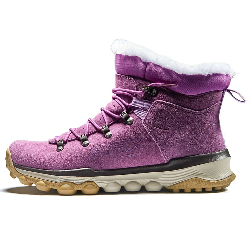 RAX zapatos de senderismo de piel de vaca, botas de nieve para hombre, zapatillas de deporte cálidas impermeables, zapatos de trekking para deportes al aire libre, zapatillas de deporte de felpa para caminar para mujer - imagen 5