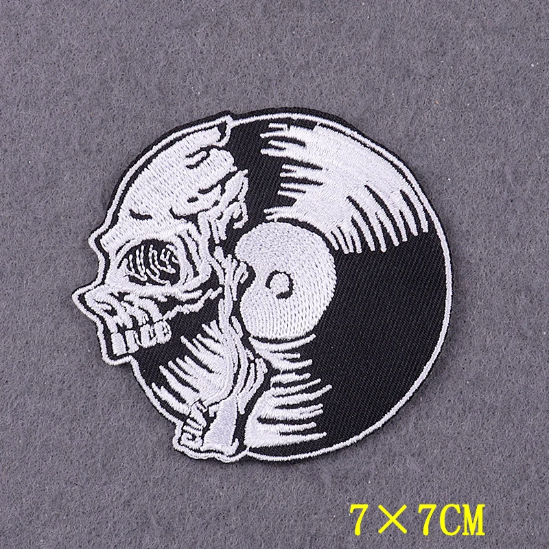 Parches bordados con hierro de calavera, parches blancos y negros Punk DIY para ropa, parches termoadhesivos para decoración de apliques de chaqueta - imagen 5