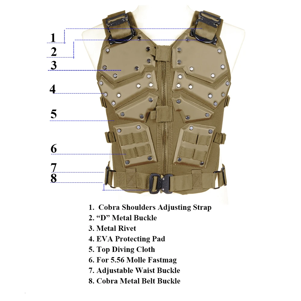 L58 W42cm chaleco táctico TF3 ajustable EVA Warrior, armadura corporal de alta velocidad, caza, Paintball, chaleco protector para caza al aire libre - imagen 2