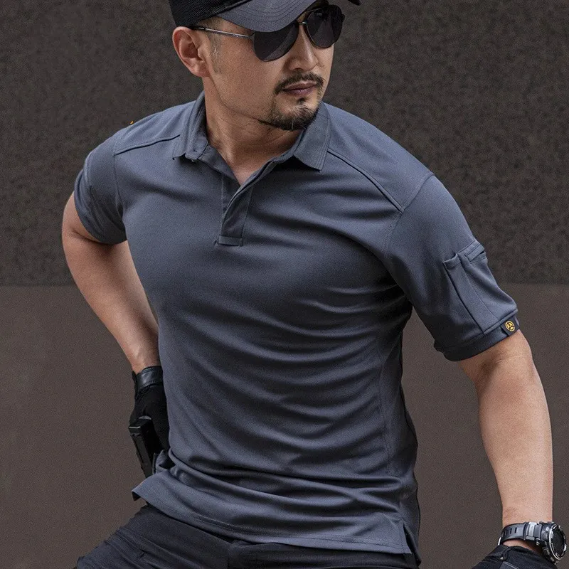 Camiseta táctica de secado rápido al aire libre para hombre, camisa de manga corta con solapa transpirable fina de verano, Tops, Camiseta deportiva militar para fanáticos del ejército - imagen 2