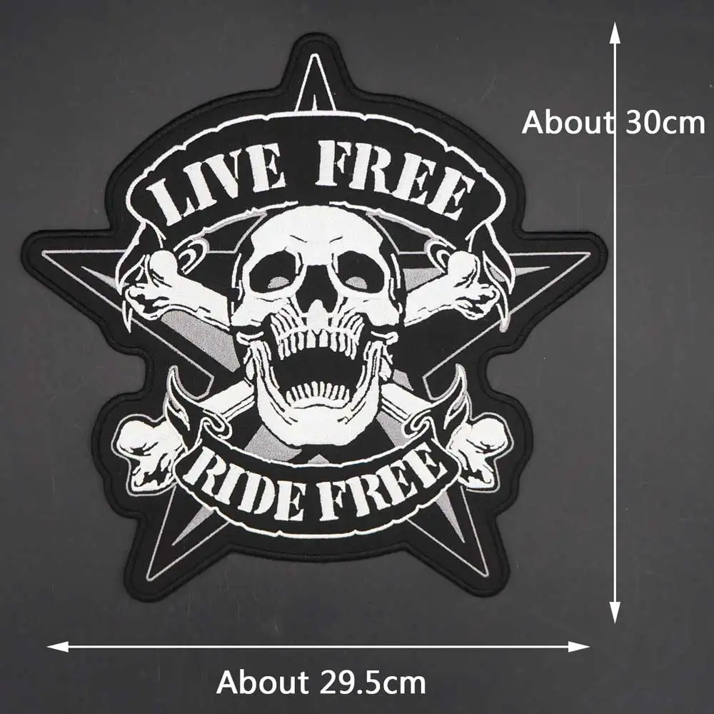 Parches bordados de calavera grande LIVE FREE RIDE FREE para chaqueta trasera MC motocicleta motociclista - imagen 2