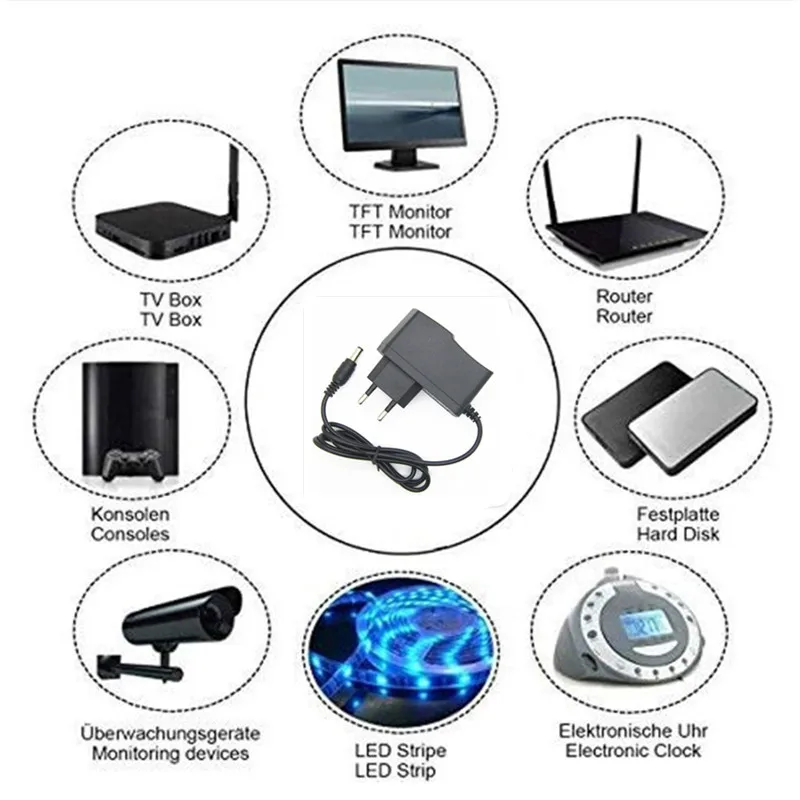 Adaptador Universal para tira de luces LED, fuente de alimentación de 110-240V CC, 3V, 4,5 V, 5V, 6V, 7,5 V, 9V, 12 V, 0.5A, 1A, cargador de 12 V, para caja de televisión CCTV - imagen 5
