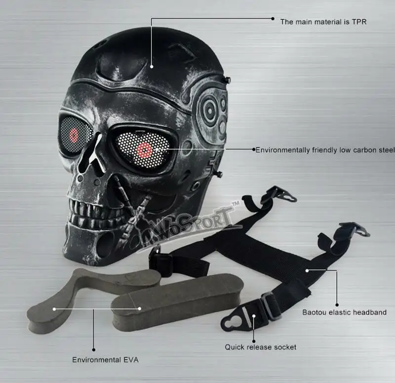 Máscara protectora táctica para Cosplay de Halloween, protector facial completo de Terminator, Paintball, nuevo - imagen 4