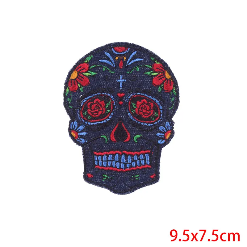 Prajna parches bordados de motorista Punk, parches para planchar para ropa, apliques de calavera DIY, rayas en ropa, decoración de chaqueta - imagen 2