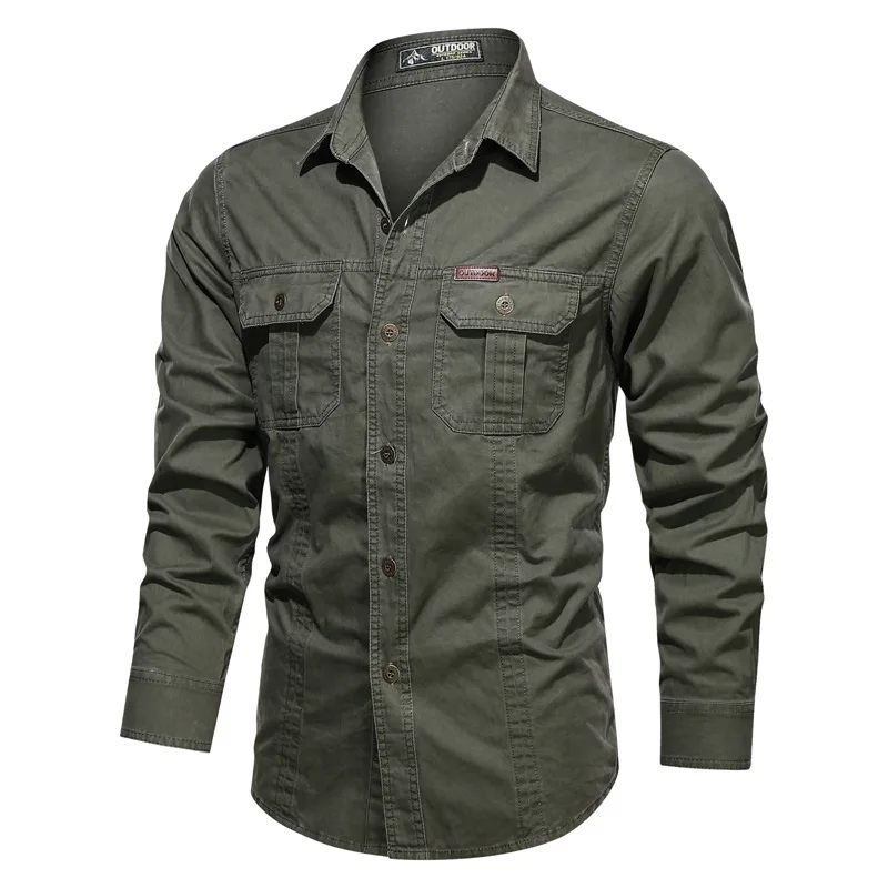 Nueva camisa informal para hombre 5XL 6XL, sobrecamisa para hombre 2020, camisas militares de algodón, ropa de marca para hombre, camisa de ocio, blusa AF1388 - imagen 2