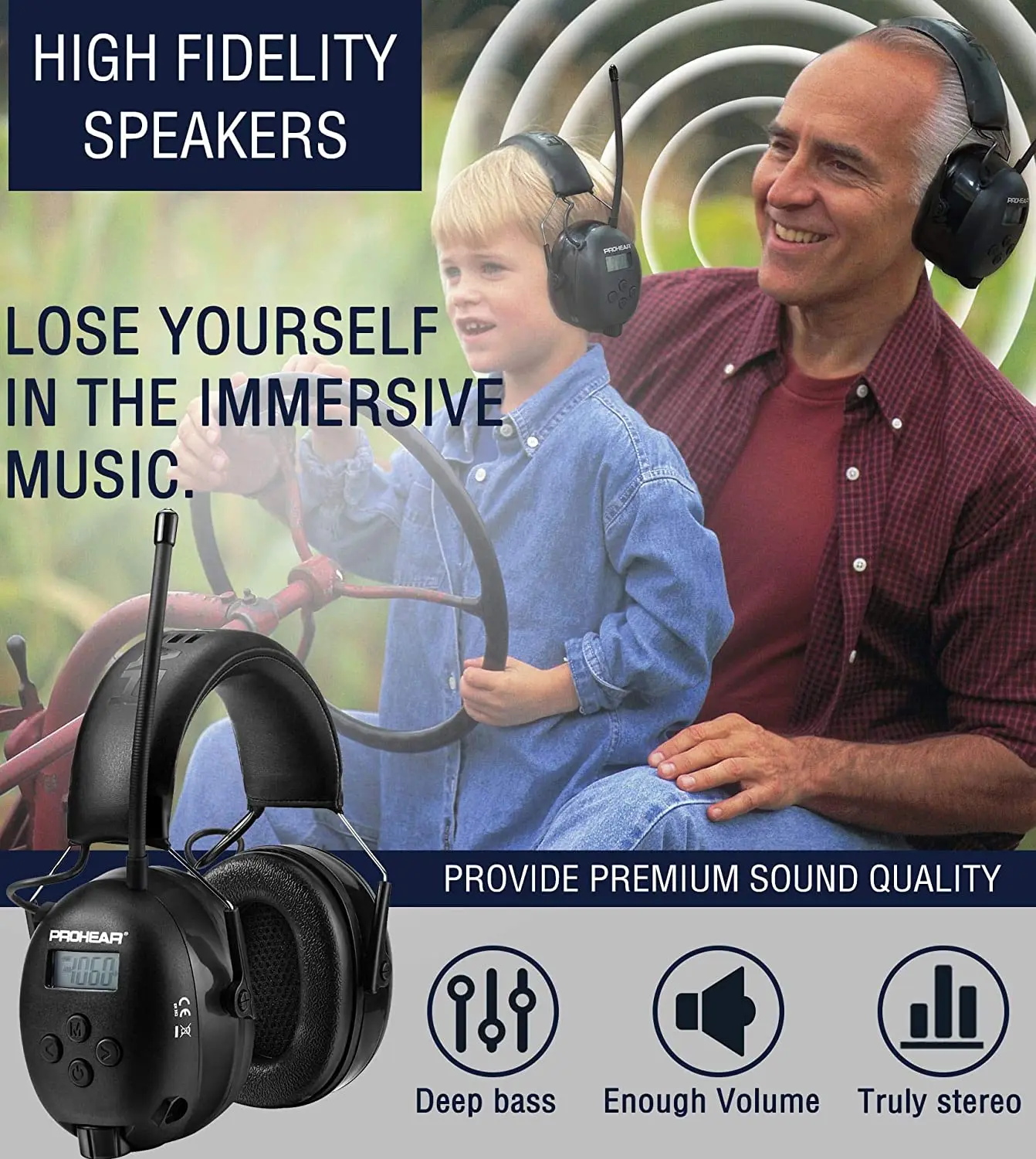 Orejeras de Radio FM/AM con Bluetooth, auriculares de protección auditiva, 25dB, NRR, reducción de ruido de seguridad con batería recargable de 2000mAh - imagen 5