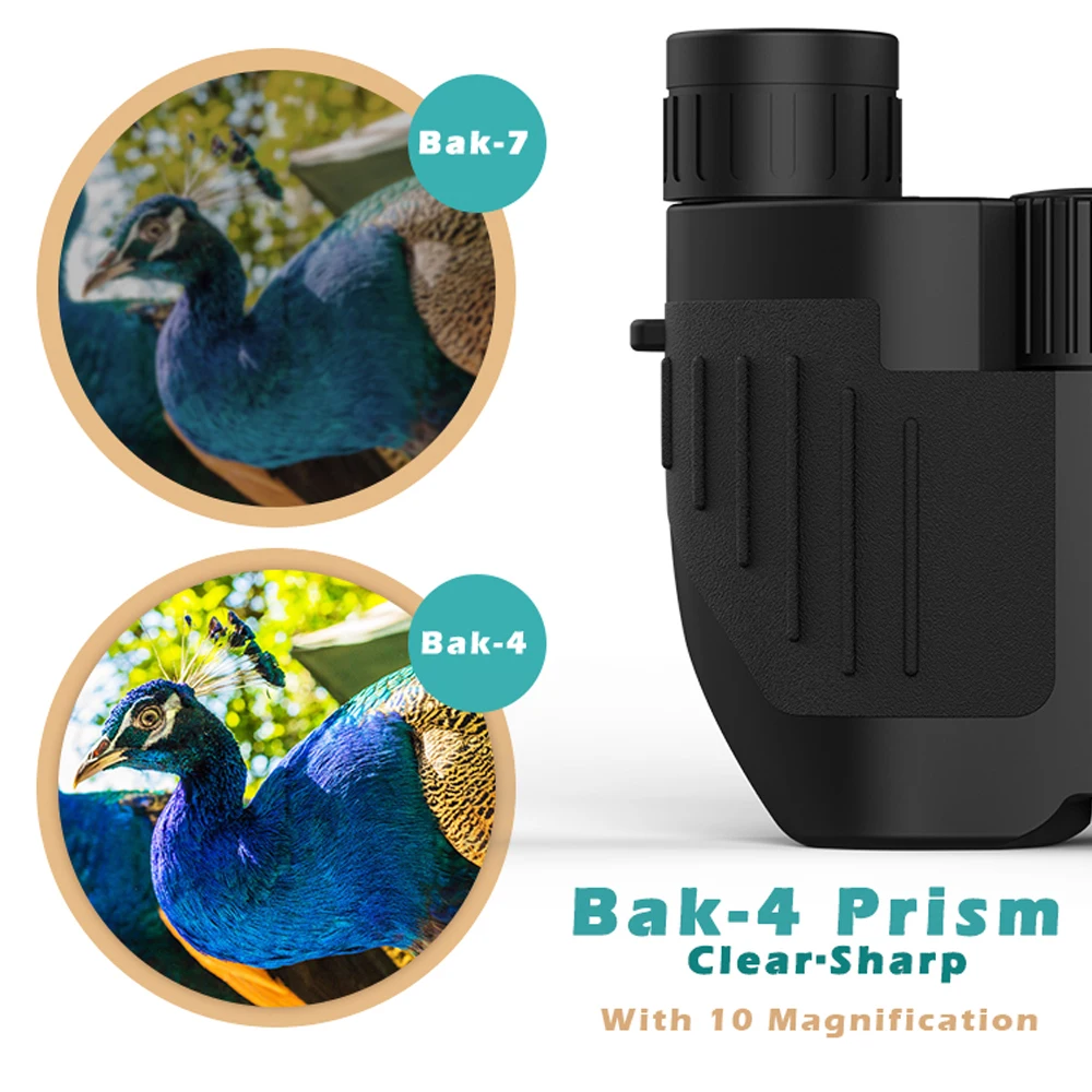 Prismáticos potentes BK4 HD, Prisma FMC, lente plegable, Mini telescopio portátil de alta potencia, para caza, observación de aves, 10x25 - imagen 4