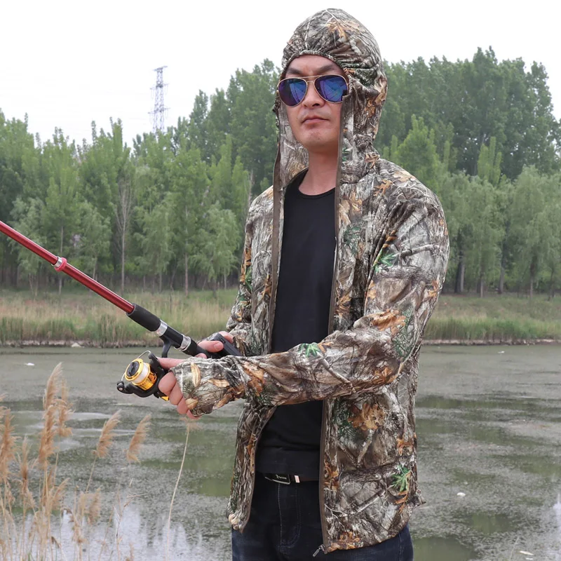 Verano al aire libre protección solar cremallera deportes Top pesca profesional chaqueta con capucha camuflaje biónico caza chaqueta transpirable - imagen 3
