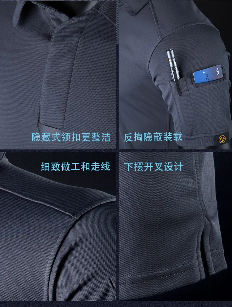 Camiseta táctica de secado rápido al aire libre para hombre, camisa de manga corta con solapa transpirable fina de verano, Tops, Camiseta deportiva militar para fanáticos del ejército - imagen 5