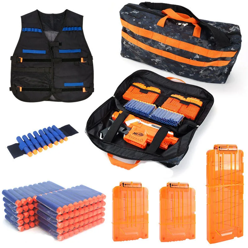 Kit de piezas tácticas de bala suave para pistola de juguete Nerf, incluye 100 balas de repuesto, Clips de recarga de bala y bolsa de almacenamiento de pulsera, para niños