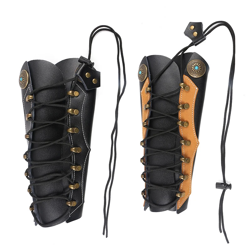 Protector de brazo de tiro con arco de cuero de vaca tradicional, guante Protector de mano para brazo de tiro con arco, equipo de protección ajustable para caza y tiro con arco - imagen 3