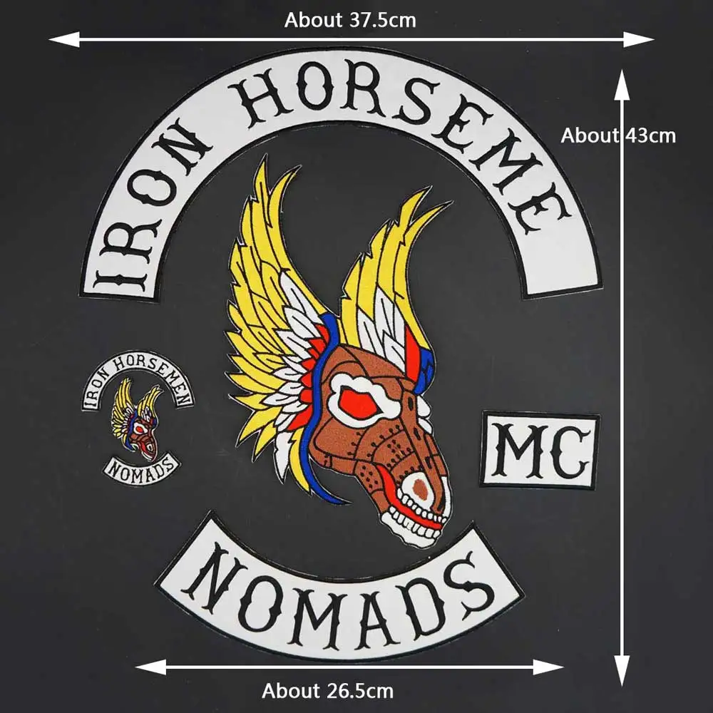 Parche bordado grande de Iron Horse Nomads MC, insignia de motorista para ropa, sombrero, bolsas, planchar en el respaldo - imagen 2