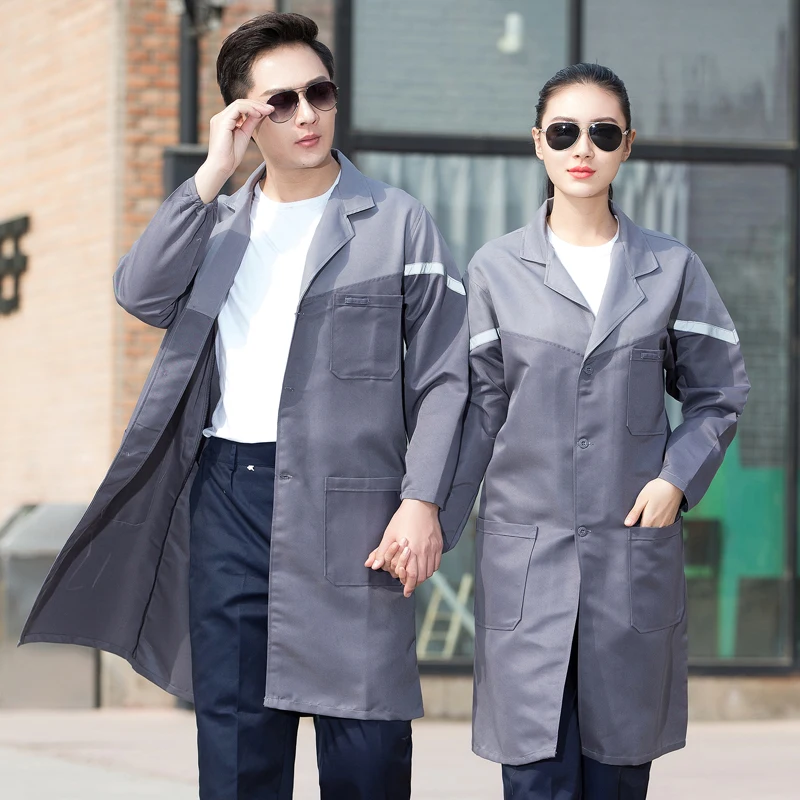 Nueva ropa de trabajo para hombres y mujeres, gabardina larga reflectante, monos de taller de supermercado para primavera y otoño, traje de uniformes de trabajo agrícolas - imagen 4